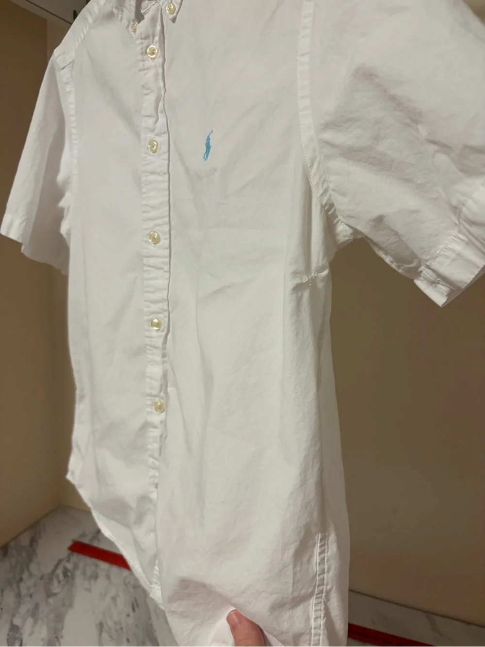 Ralph Lauren White Short-Sleeve Button-Down Shirt with Light Blue Pony